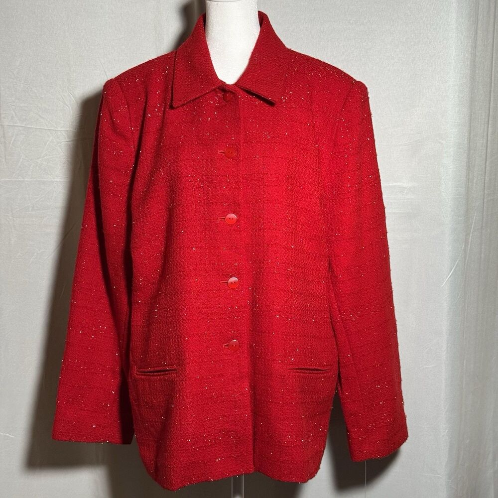 NWT Vintage Sag Harbor 16 Red Sparkle Metallic Blazer Holiday Jacket